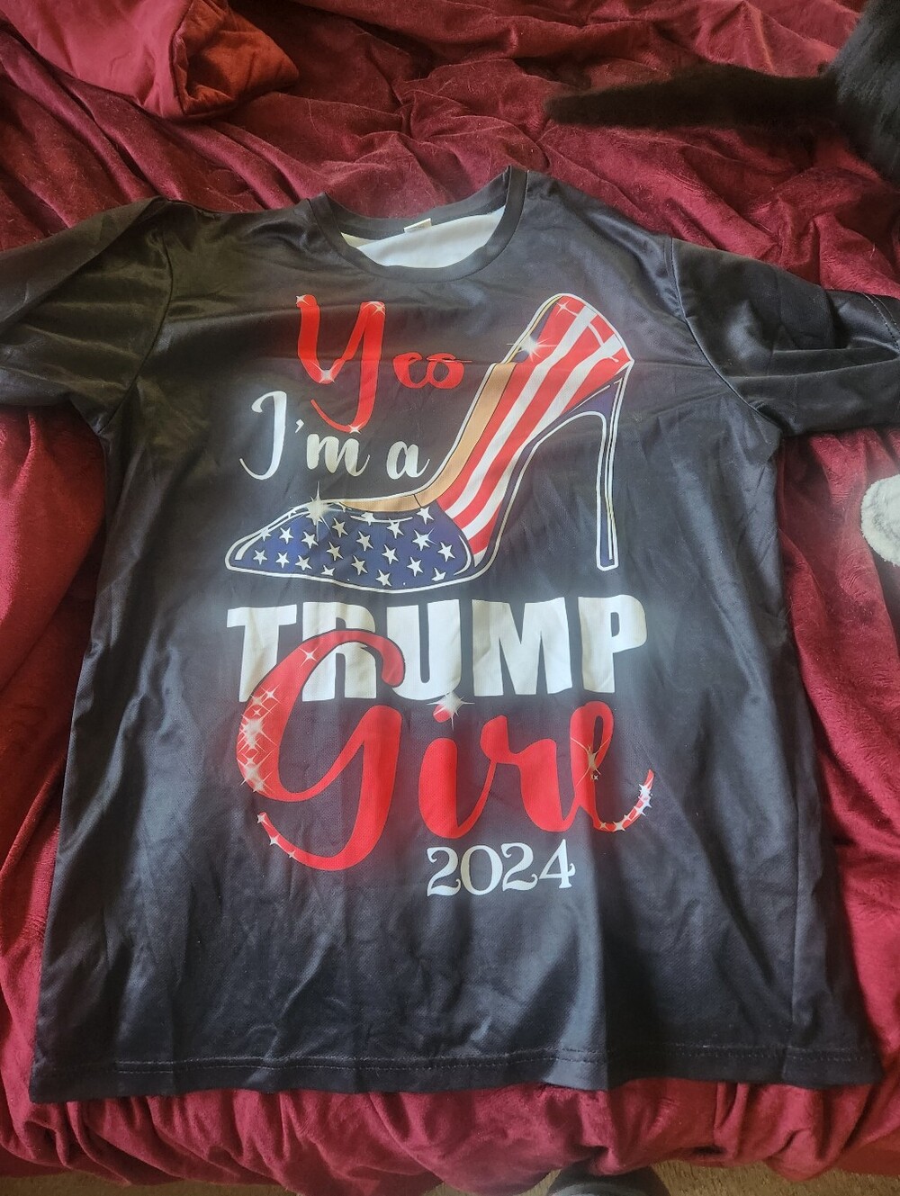 Black 'Trump Girl 2024' Graphic Tee - Patriotic High Heel Design